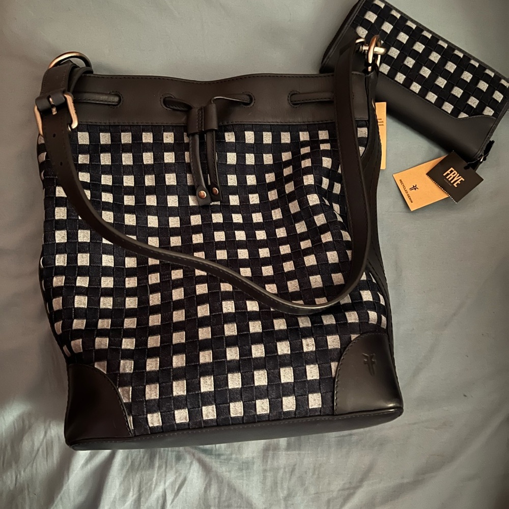 Frye Denim Checkered Shoulder Bag